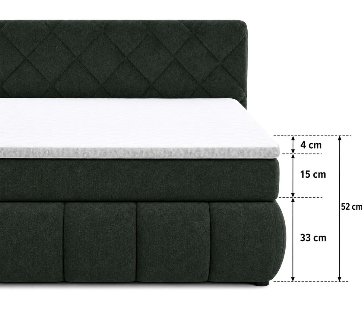 BOXBETT 180/200 cm,  in Grün, gepolstertes Kopfteil, Bettkasten, Topper, Matratzen, H3 + H3 = fest  - Schwarz/Grün, Design, Kunststoff/Textil (180/200cm) - Chameo