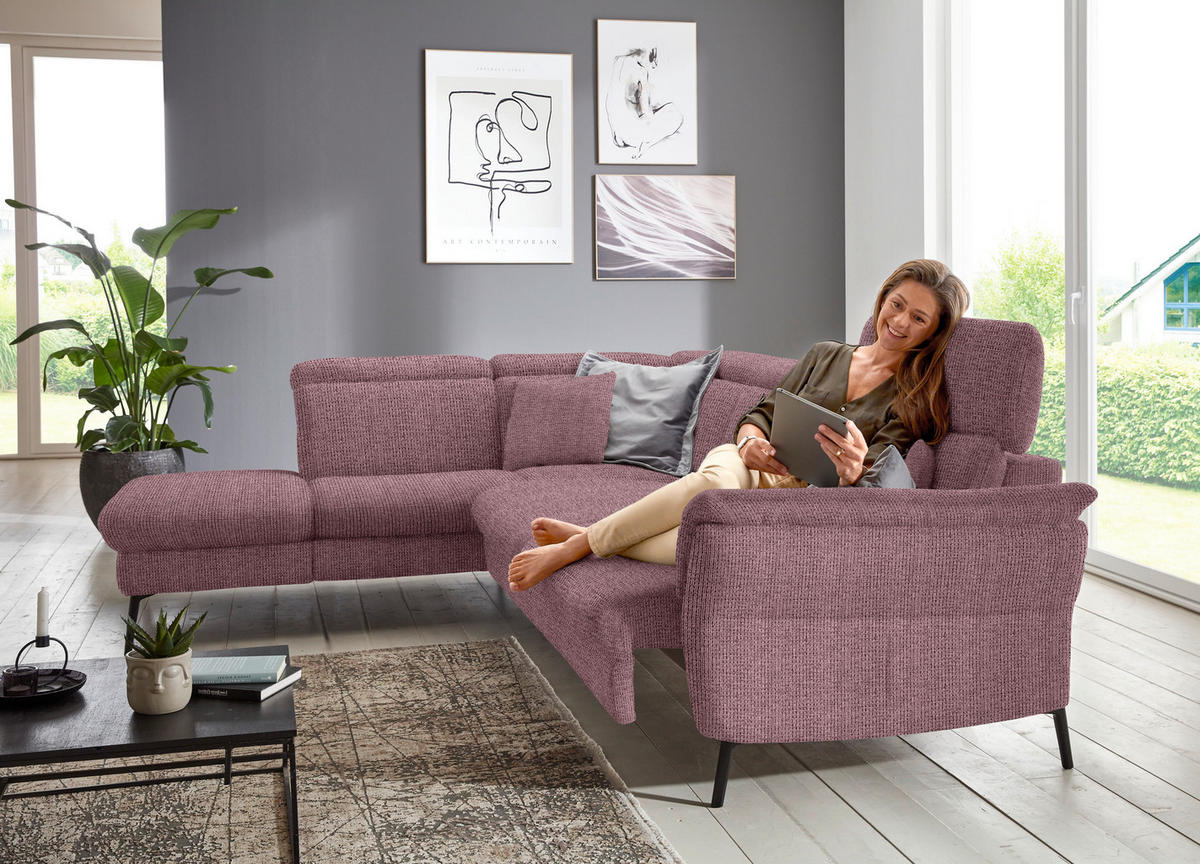 ECKSOFA in Struktur Flieder  235/275 cm  - Flieder/Schwarz, MODERN, Textil/Metall (235/275cm) - Cantus