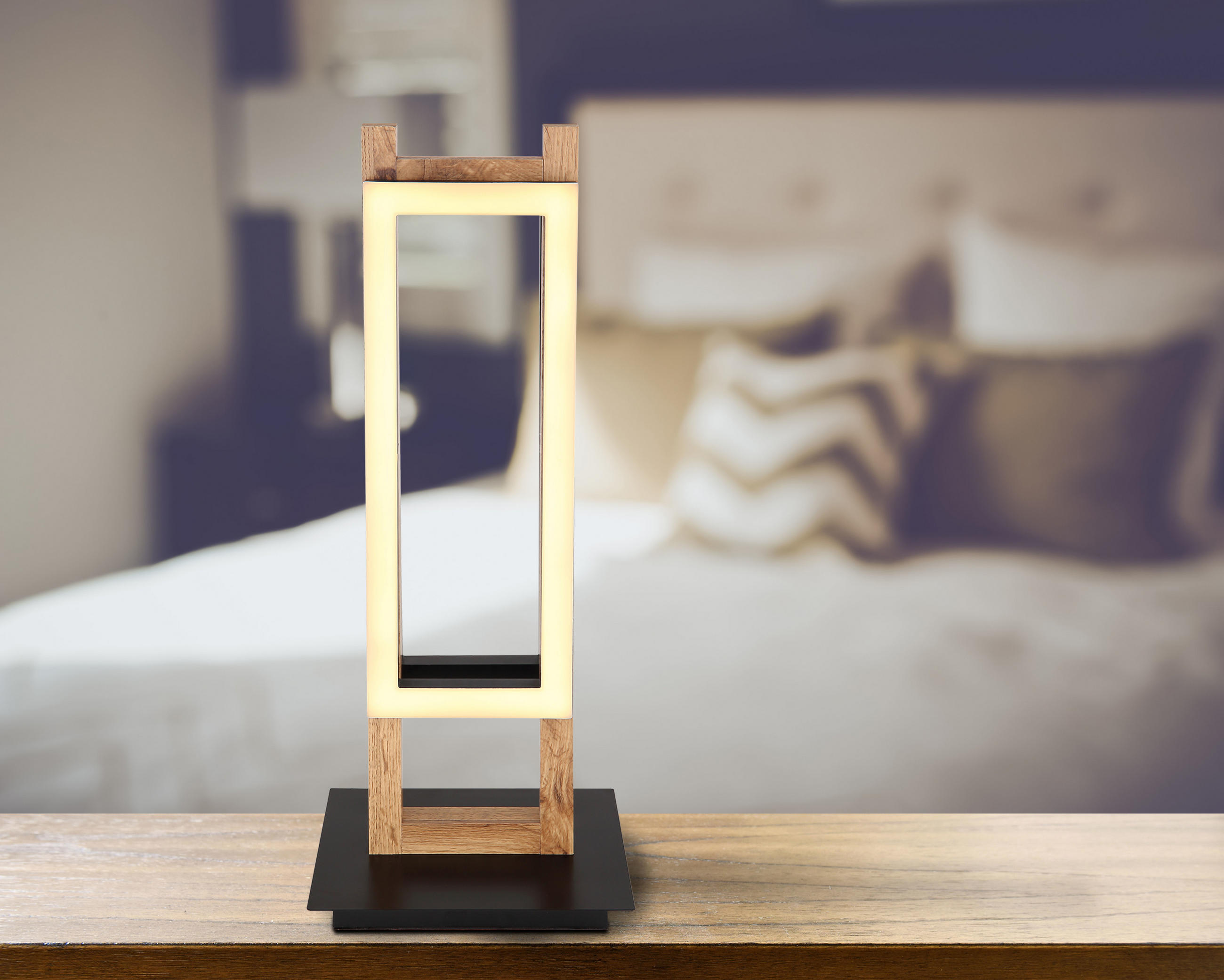 STOLNÁ LED LAMPA, 20/15/50 cm - čierna/opálová, Design, kov/kompozitné drevo (20/15/50cm) - Globo