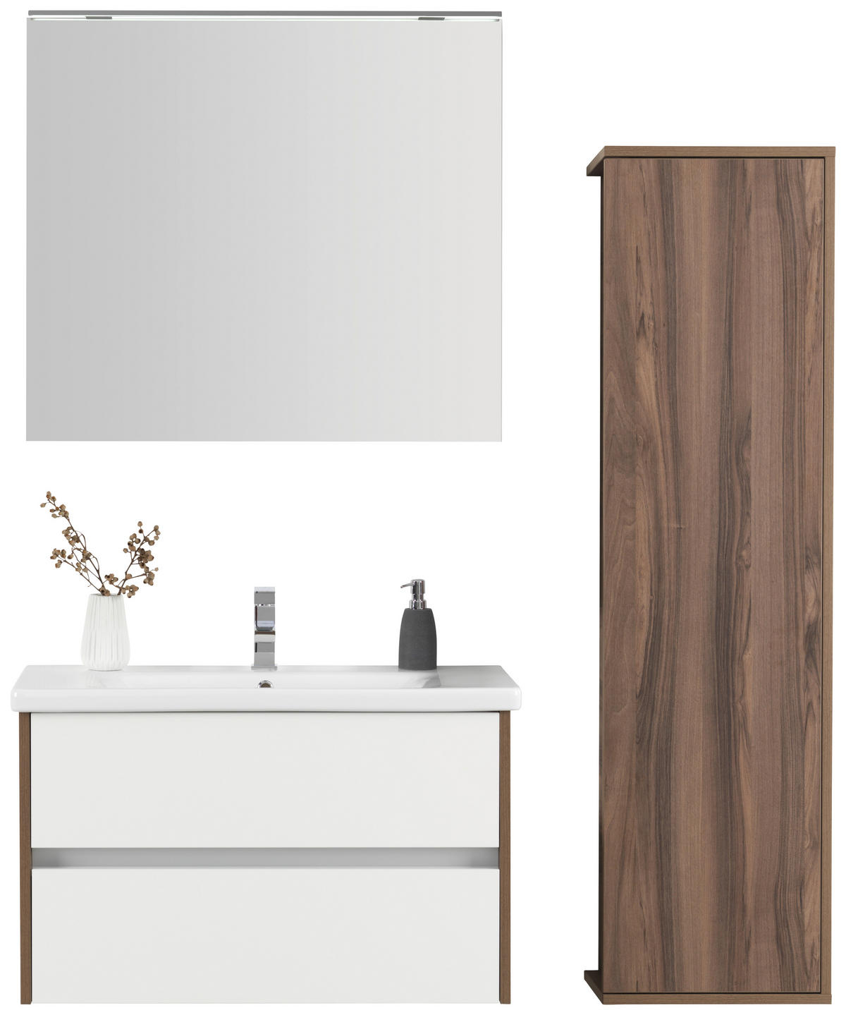 BADEZIMMER  in 90 cm  - Weiß Hochglanz/Nussbaumfarben, Basics, Glas/Keramik (90cm) - Voleo