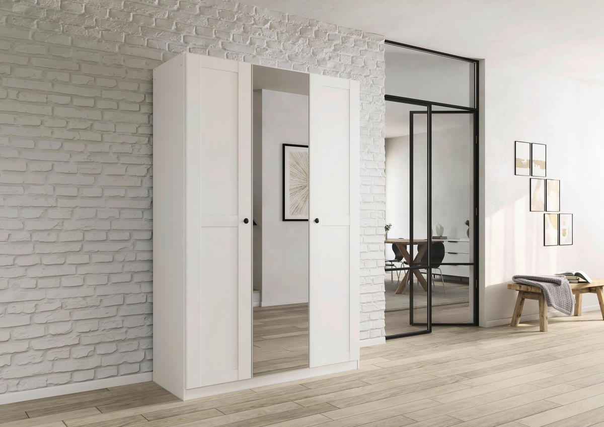 DREHTÜRENSCHRANK 135/210/54 cm,  in Weiß, 3-türig  - Schwarz/Weiß, KONVENTIONELL, Glas/Holzwerkstoff (135/210/54cm) - home24