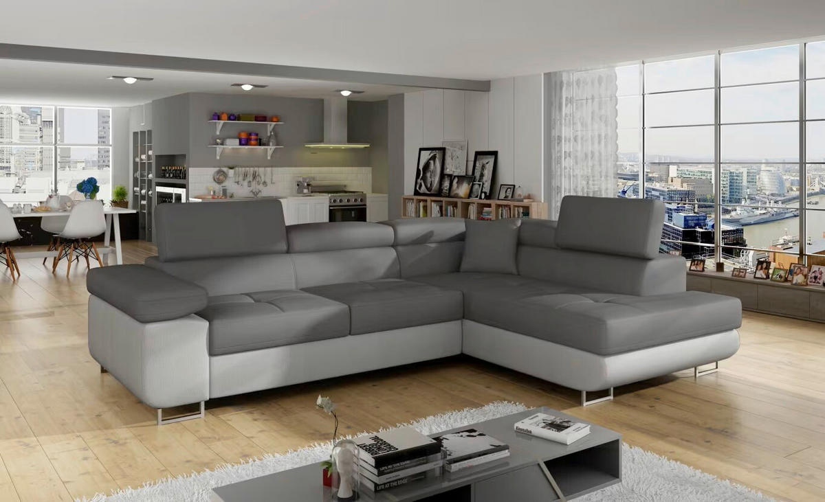 ECKSOFA Grau, Hellgrau Textilgeflecht  - Chromfarben/Hellgrau, Design, Textil/Metall (272/203cm) - MID.YOU