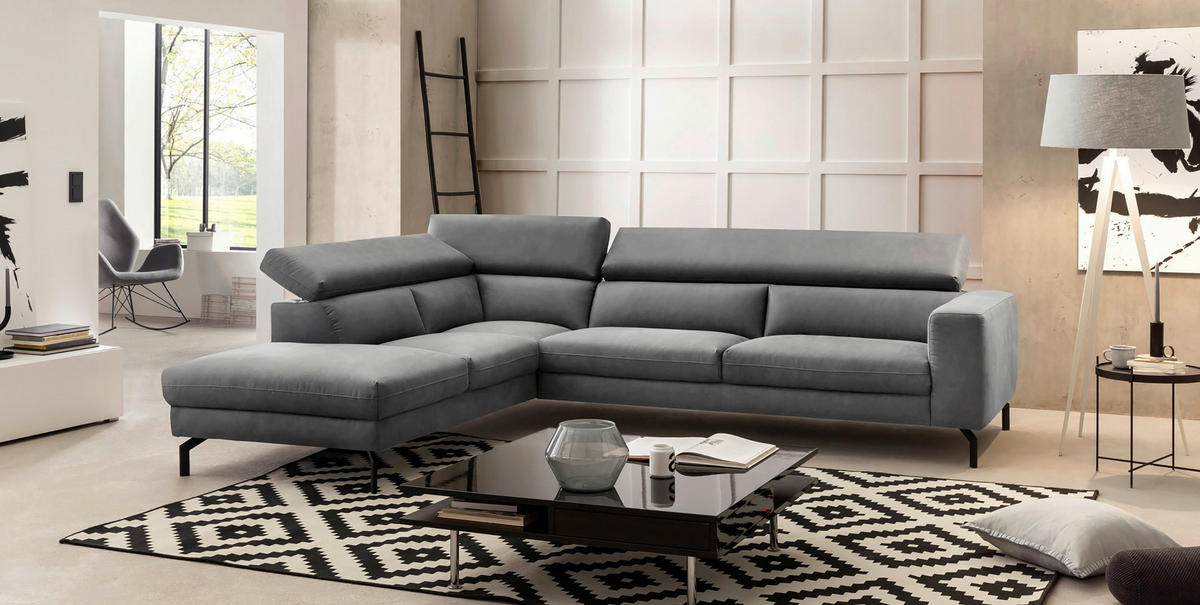 ECKSOFA CALIFORNIA Grau Mikrofaser  - Schwarz/Grau, MODERN, Textil/Metall (233/305cm) - Trendmanufaktur