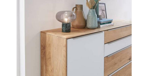 SIDEBOARD Weiß, Eichefarben 183/91/43 cm - Eichefarben/Silberfarben, Design, Glas/Holz (183/91/43cm) - Waldwelt