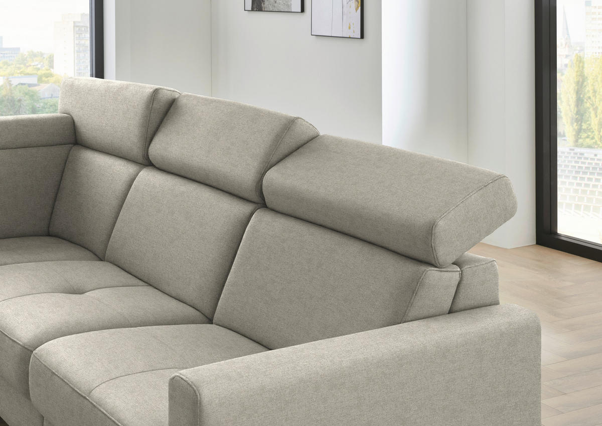 ECKSOFA Flachgewebe Ecru  - Ecru/Schwarz, Konventionell, Textil/Metall (214/276cm) - Beldomo System