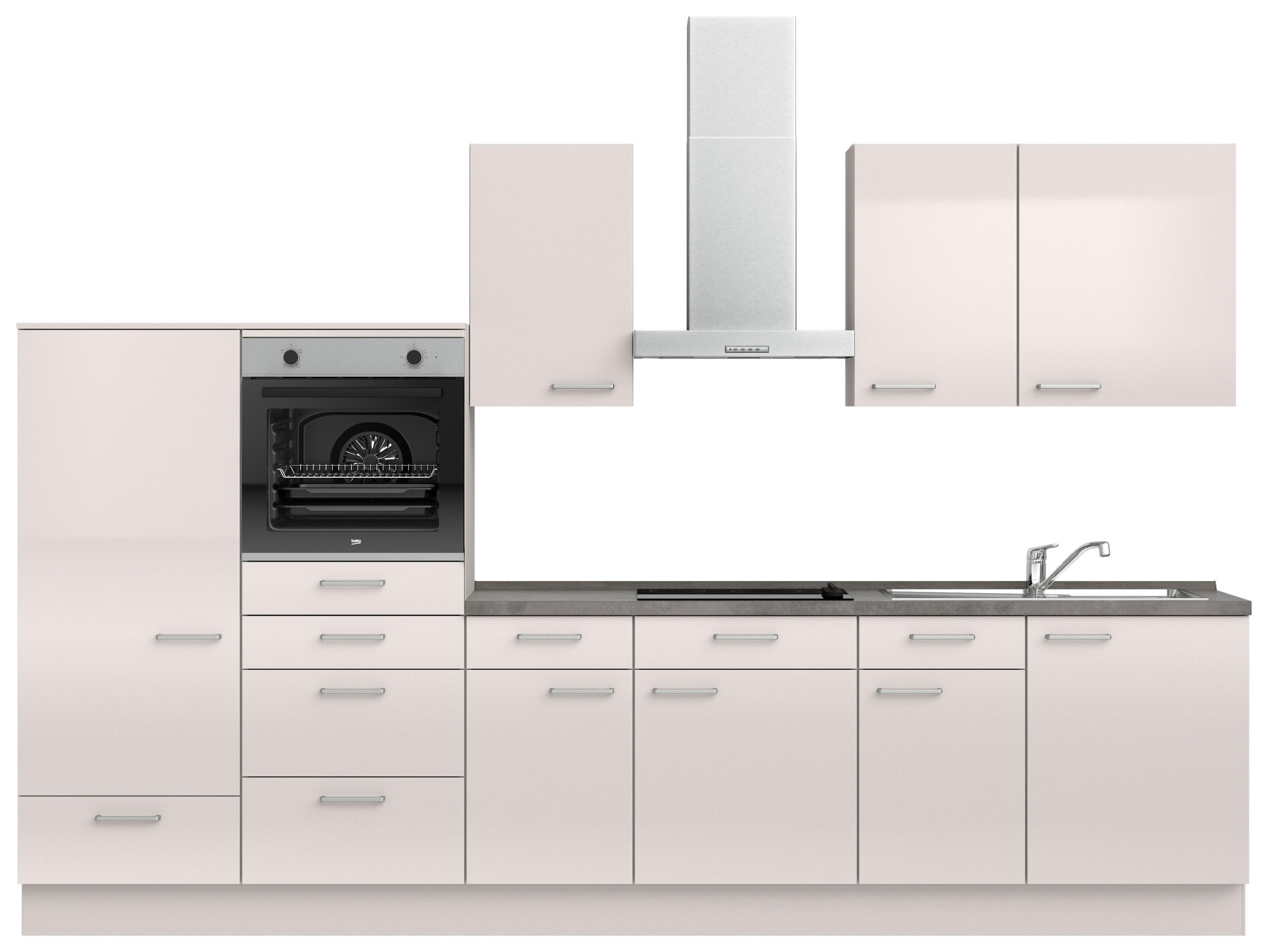 KÜCHENBLOCK 330 cm   in Schieferfarben, Hellgrau  - Schieferfarben/Edelstahlfarben, MODERN, Holzwerkstoff/Metall (330cm) - Nobilia