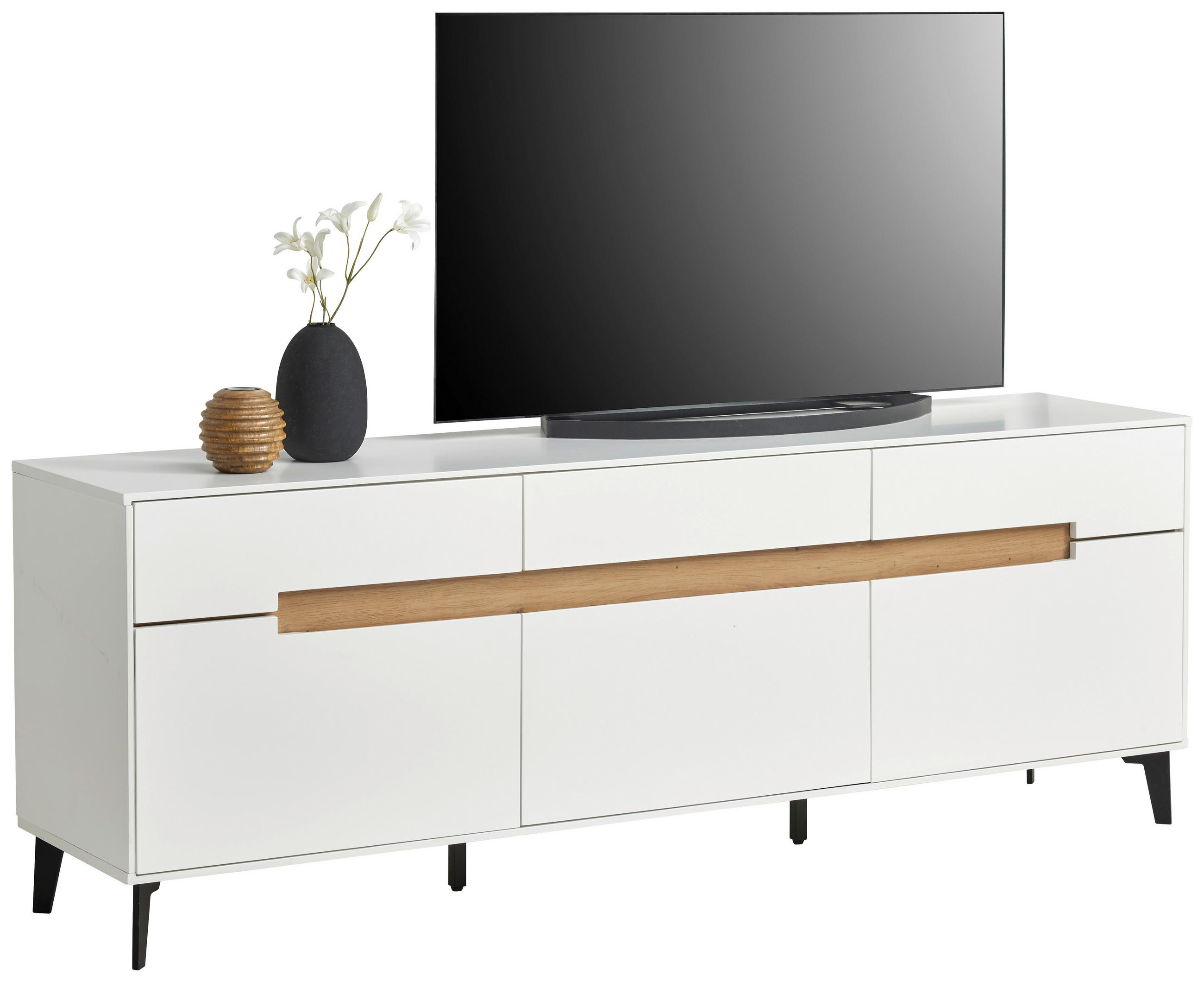 KOMODA - NISKA 176/64/40 cm crna, bijela, boje hrasta - bijela/boje hrasta, Moderno, drvni materijal/metal (176/64/40cm) - Novel