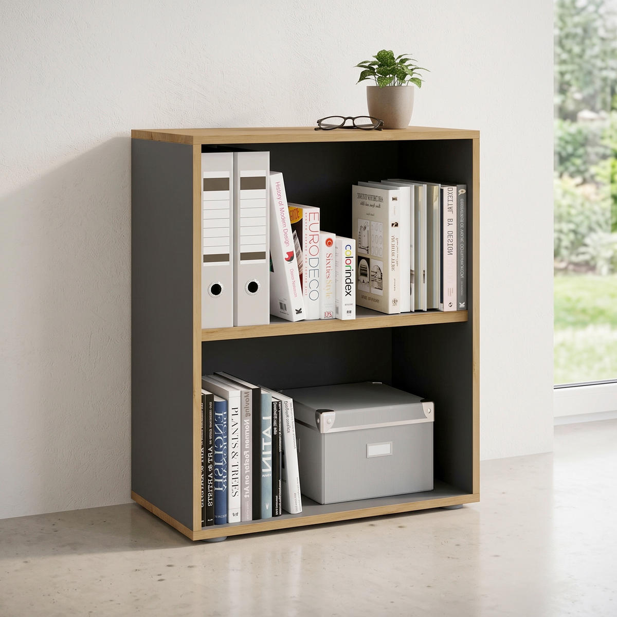 IRATTARTÓ POLC - fekete/méztölgy színű, Design, műanyag/faalapú anyag (60/74/33cm) - P & B