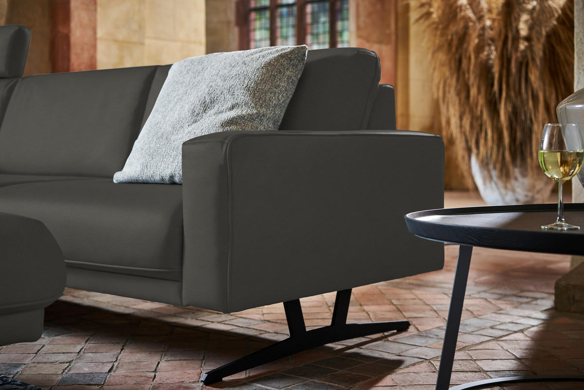 ECKSOFA in Echtleder Grau  179/324 cm  - Anthrazit/Grau, KONVENTIONELL, Leder/Metall (179/324cm) - Johann Jakob