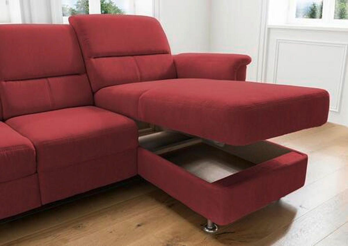 ECKSOFA in Mikrofaser Rot  - Chromfarben/Rot, Modern, Textil/Metall (231/165cm) - Livetastic