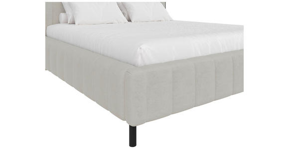 POLSTERBETT gepolstertes Kopfteil, Lattenrost, Bettkasten Beige 180/200 cm  - Beige/Schwarz, Design, Holz/Textil (180/200cm) - Carryhome