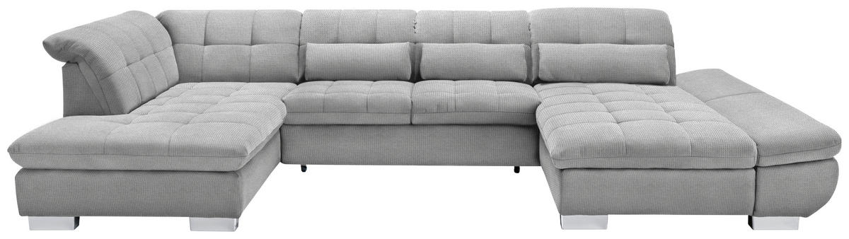 WOHNLANDSCHAFT in Mikrofaser Hellgrau  - Chromfarben/Hellgrau, Design, Kunststoff/Textil (211/350/204cm) - Xora