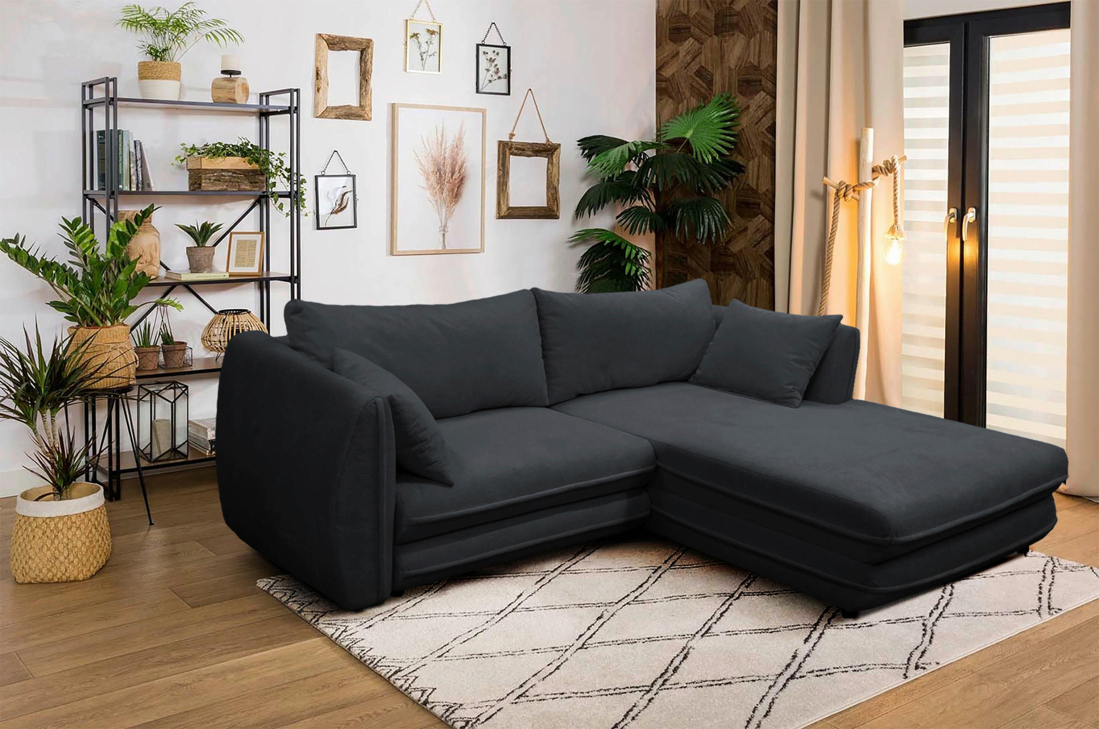 ECKSOFA in Struktur Schwarz  240/201 cm  - Schwarz, Design, Kunststoff/Textil (240/201cm) - MID.YOU