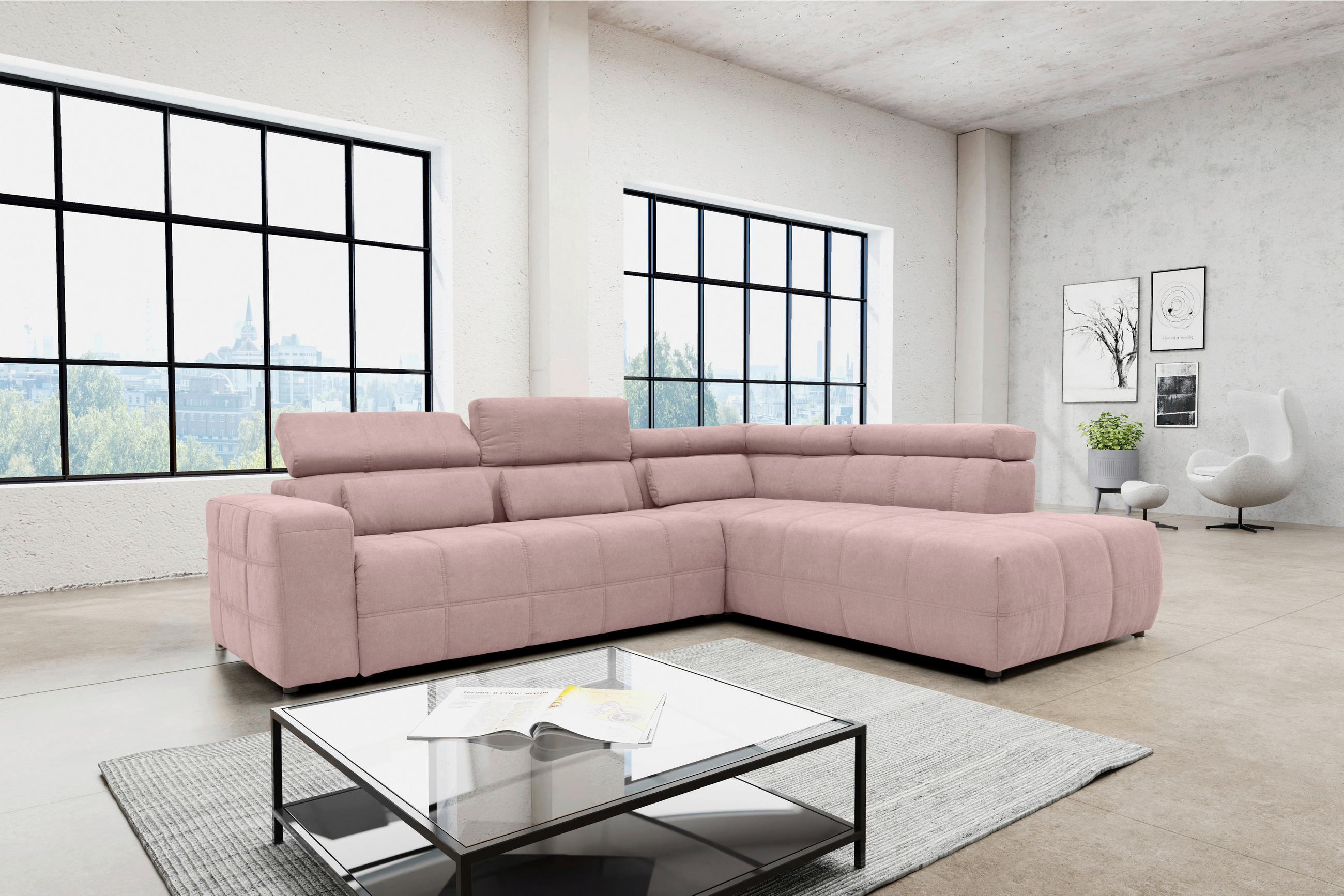 ECKSOFA Rosa Mikrofaser - Schwarz/Rosa, Design, Kunststoff/Textil (275/228cm) - MID.YOU
