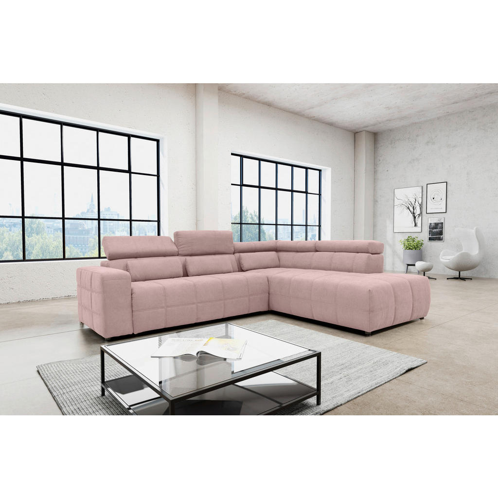 Thumbnail - Mid.you Ecksofa, Rosa, Textil, Uni, 3-Sitzer, Ottomane rechts, L-Form, 275x228 cm, Made in EU, FSC Mix, seitenverkehrt e...