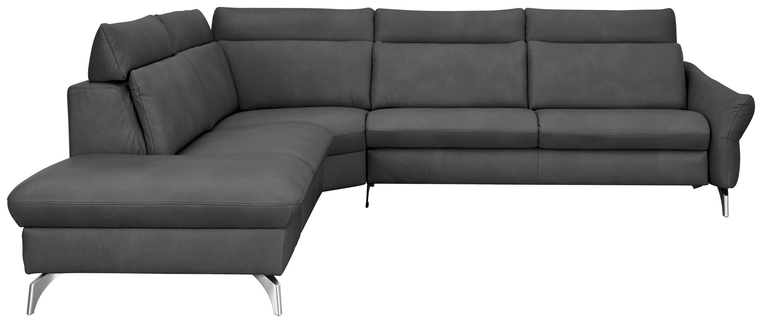 ECKSOFA  in Echtleder Dunkelgrau  242/296 cm  - Edelstahlfarben/Dunkelgrau, KONVENTIONELL, Leder/Metall (242/296cm) - Himolla Komfortklass
