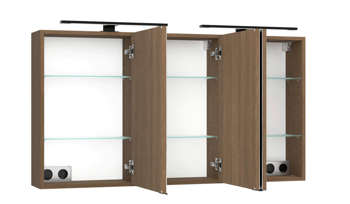 BADEZIMMER 3-teilig  in 120 cm  - Dunkelbraun/Schwarz, Natur, Glas/Holzwerkstoff (120cm) - Held