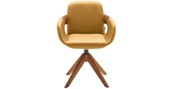ARMLEHNSTUHL  Lederauswahl, Stoffauswahl, Typenauswahl, Sitzfläche 360° drehbar, automatische Rückholfunktion  Echtleder  - Currygelb/Eichefarben, Natur, Leder/Holz (60/86/60cm) - Valnatura