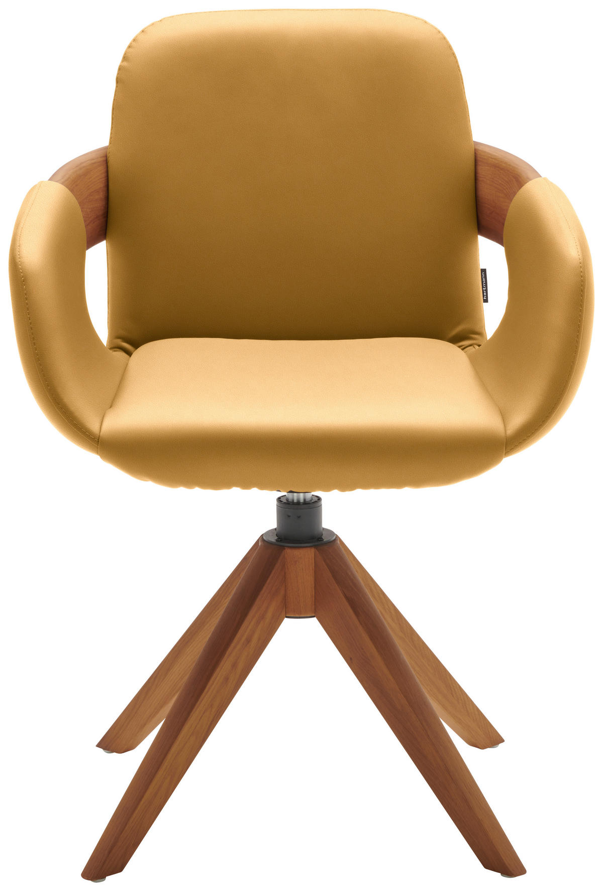 ARMLEHNSTUHL  Lederauswahl, Stoffauswahl, Typenauswahl, Sitzfläche 360° drehbar, automatische Rückholfunktion  Echtleder  - Currygelb/Eichefarben, Natur, Leder/Holz (60/86/60cm) - Valnatura