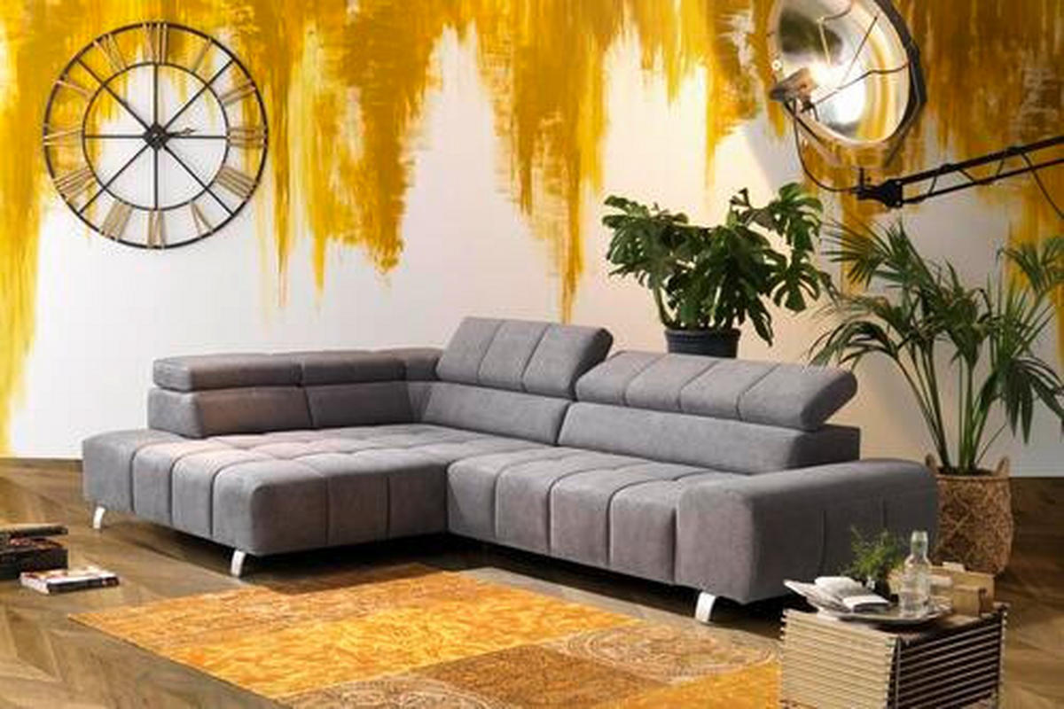 ECKSOFA Grau Webstoff  - Silberfarben/Grau, Design, Textil/Metall (201/295cm) - Hom`in
