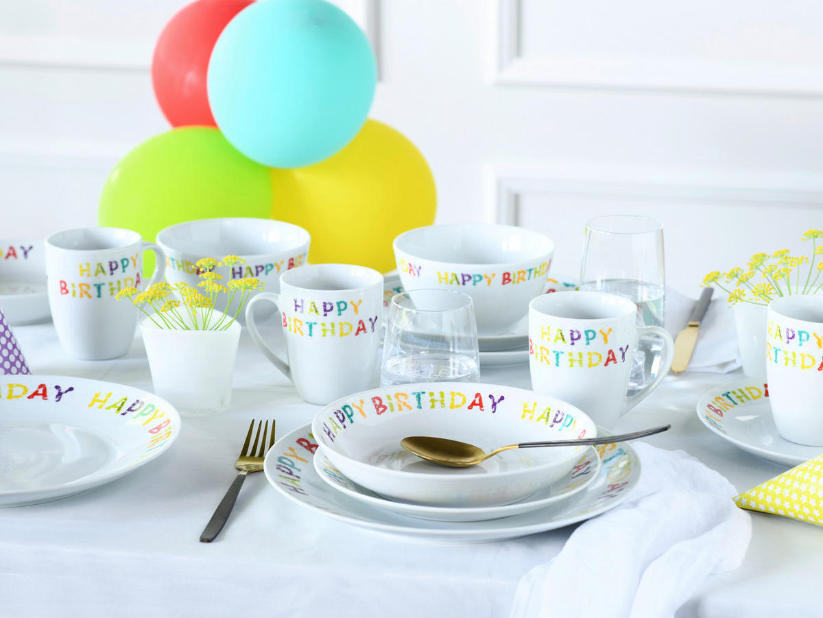 KOMPLETT SERVIS Happy Birthday 20 delar  - multicolor, Basics, keramik - Creatable
