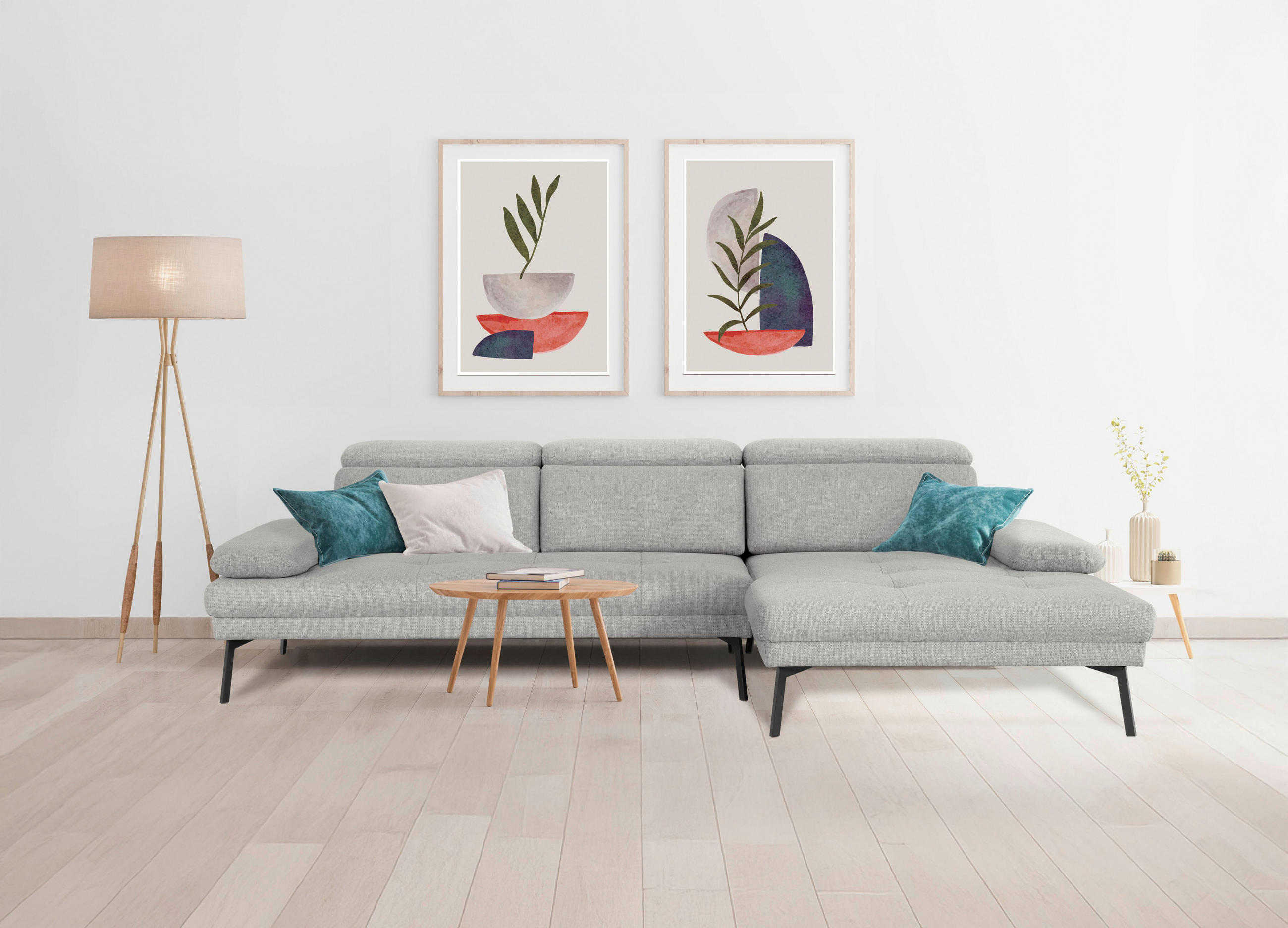 ECKSOFA More_LZ Creme Webstoff  - Creme/Schwarz, Design, Textil/Metall (296/188cm) - Xora