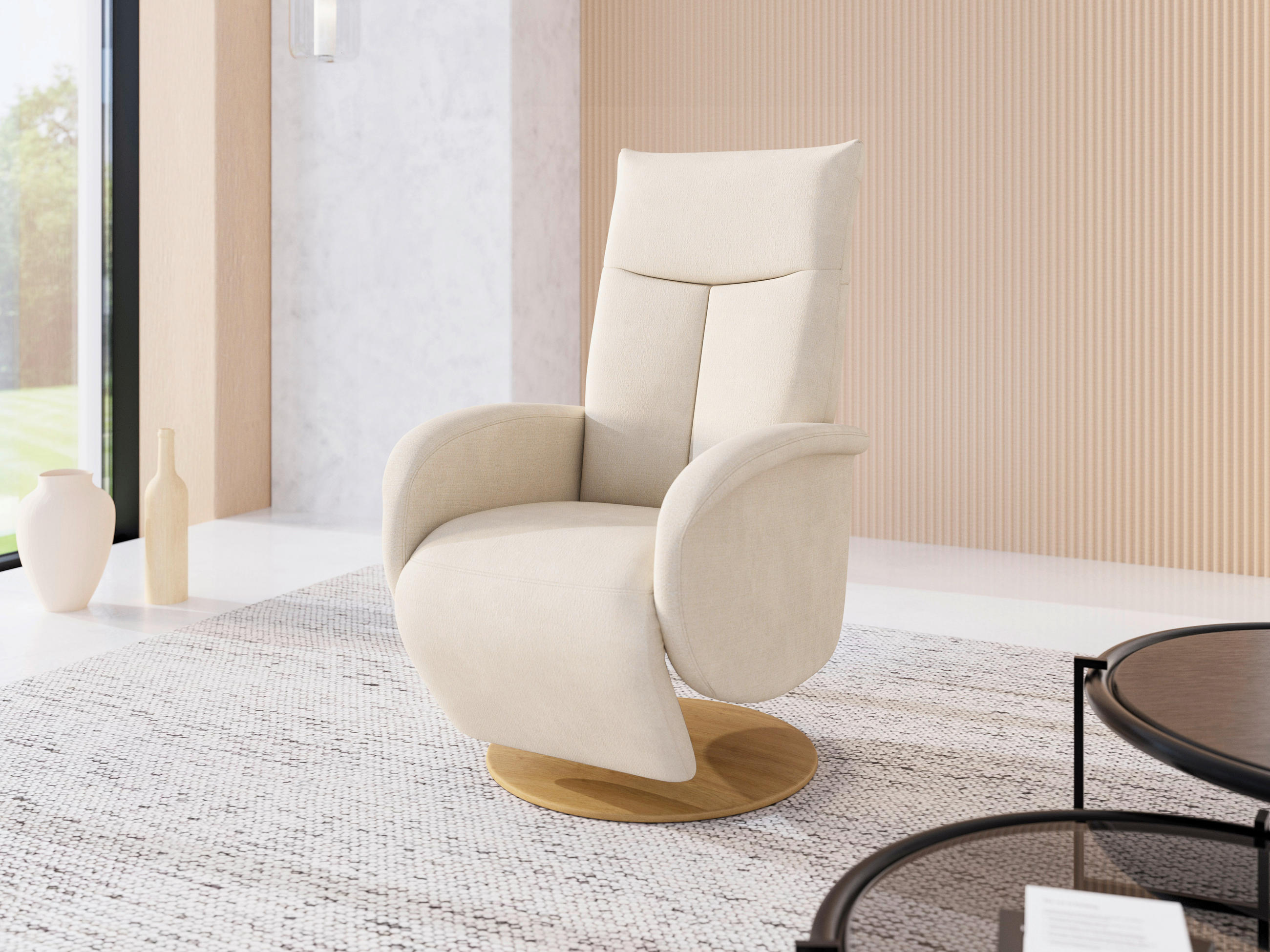 RELAXSESSEL GLENDALE E Chenille Kopfteilverstellung, Rücken echt    - Sandfarben/Eichefarben, KONVENTIONELL, Holzwerkstoff/Textil (75/112/82cm) - Sit & More