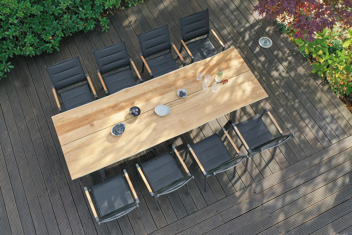 GARTENTISCH 280/95/76 cm Metall, Holz rechteckig  - Anthrazit/Teakfarben, Design, Holz/Metall (280/95/76cm)