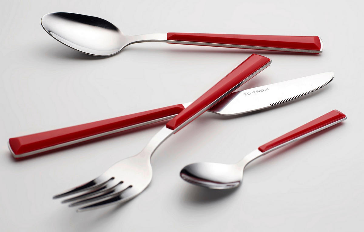BESTECKSET 24-teilig Edelstahl  - Rot/Silberfarben, Basics, Kunststoff/Metall - Echtwerk