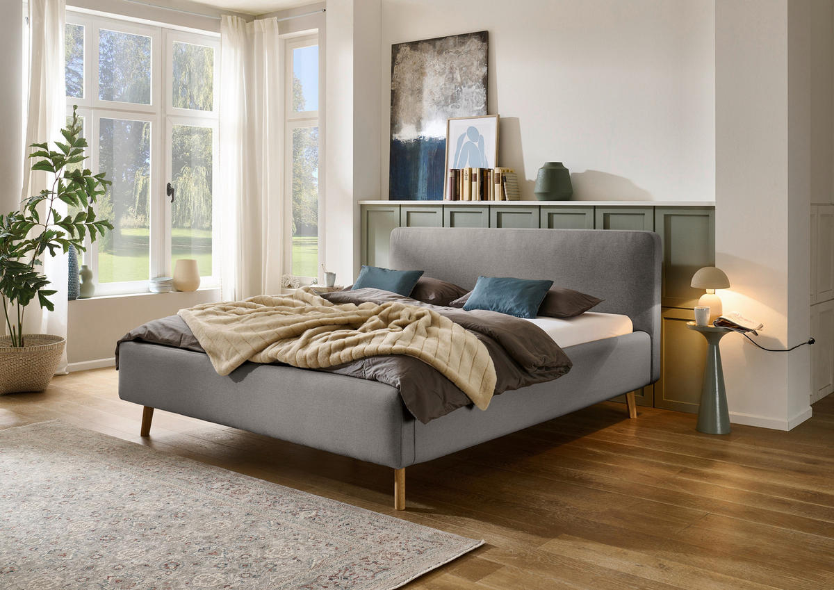 POLSTERBETT 180/200 cm  in Grau  - Eichefarben/Birkefarben, Design, Holz/Textil (180/200cm) - Xora
