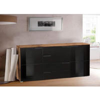 COMODĂ 165/80/40 cm  - negru lucios intens/culoare aluminiu, Basics, plastic/material pe bază de lemn (165/80/40cm) - Hom`in