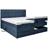 BOXSPRINGBETT 180/200 cm,  in Dunkelblau, gepolstertes Kopfteil, Topper, motorische Verstellbarkeit, Fernbedienung, Matratzen, H3 = fest  - Schwarz/Dunkelblau, KONVENTIONELL, Kunststoff/Textil (180/200cm) - Moderano