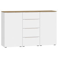KOMMODE 135/87/43 cm  in Weiss, Eichefarben  - Weiss/Edelstahlfarben, Design, Holzwerkstoff/Kunststoff (135/87/43cm) - Jutzler