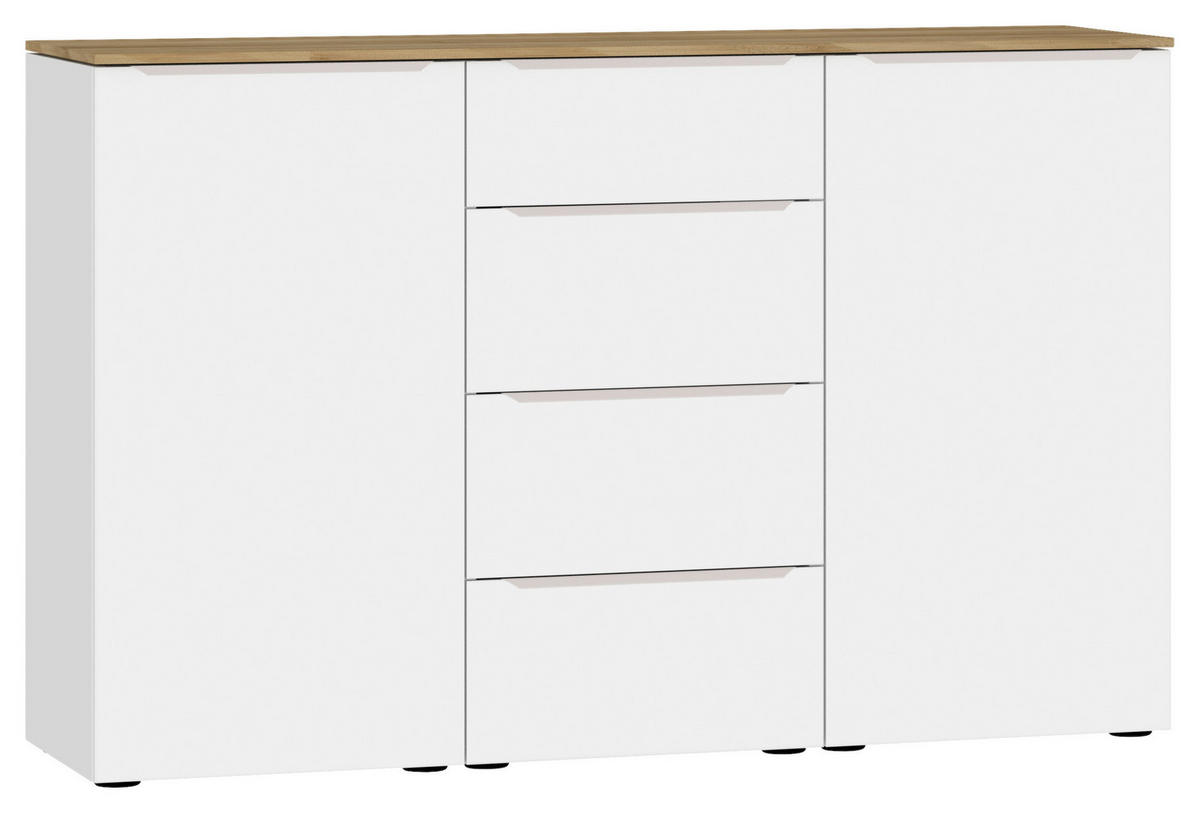 KOMMODE 135/87/43 cm  in Weiss, Eichefarben  - Weiss/Edelstahlfarben, Design, Holzwerkstoff/Kunststoff (135/87/43cm) - Jutzler