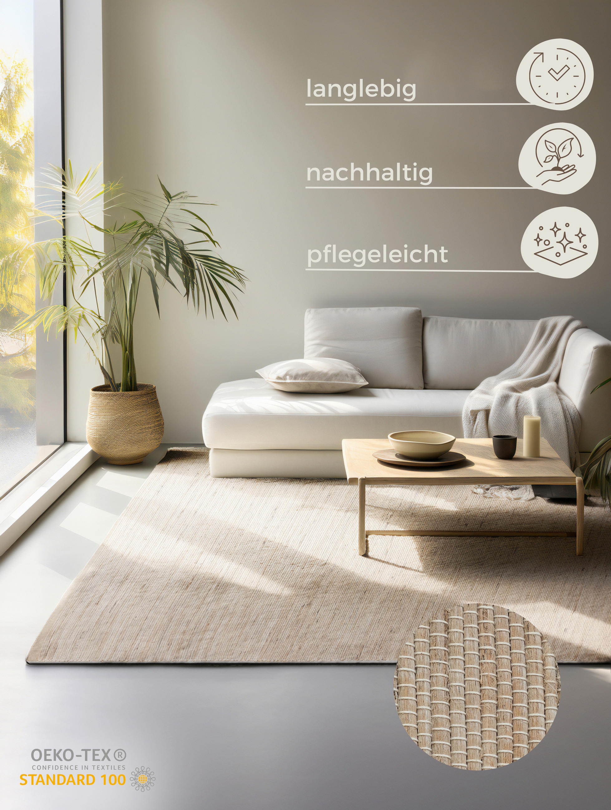 JUTETEPPICH 160/230 cm Handloom 1.0 Beige  - Beige, Basics, Textil (160/230cm)