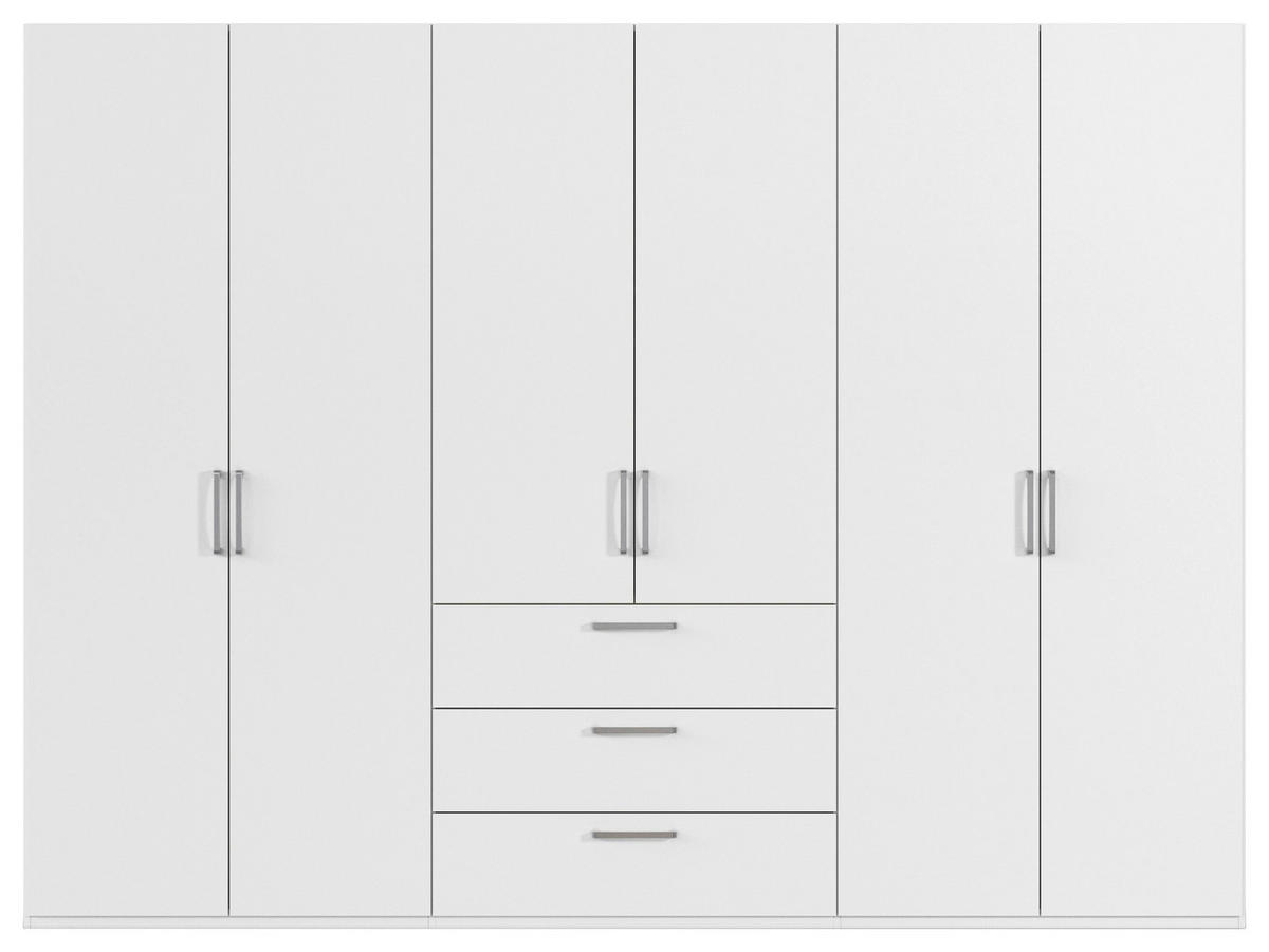 DREHTÜRENSCHRANK 301/223/61 cm,  in Weiß, 6-türig  - Edelstahlfarben/Weiß, Basics, Holzwerkstoff/Metall (301/223/61cm) - Novel