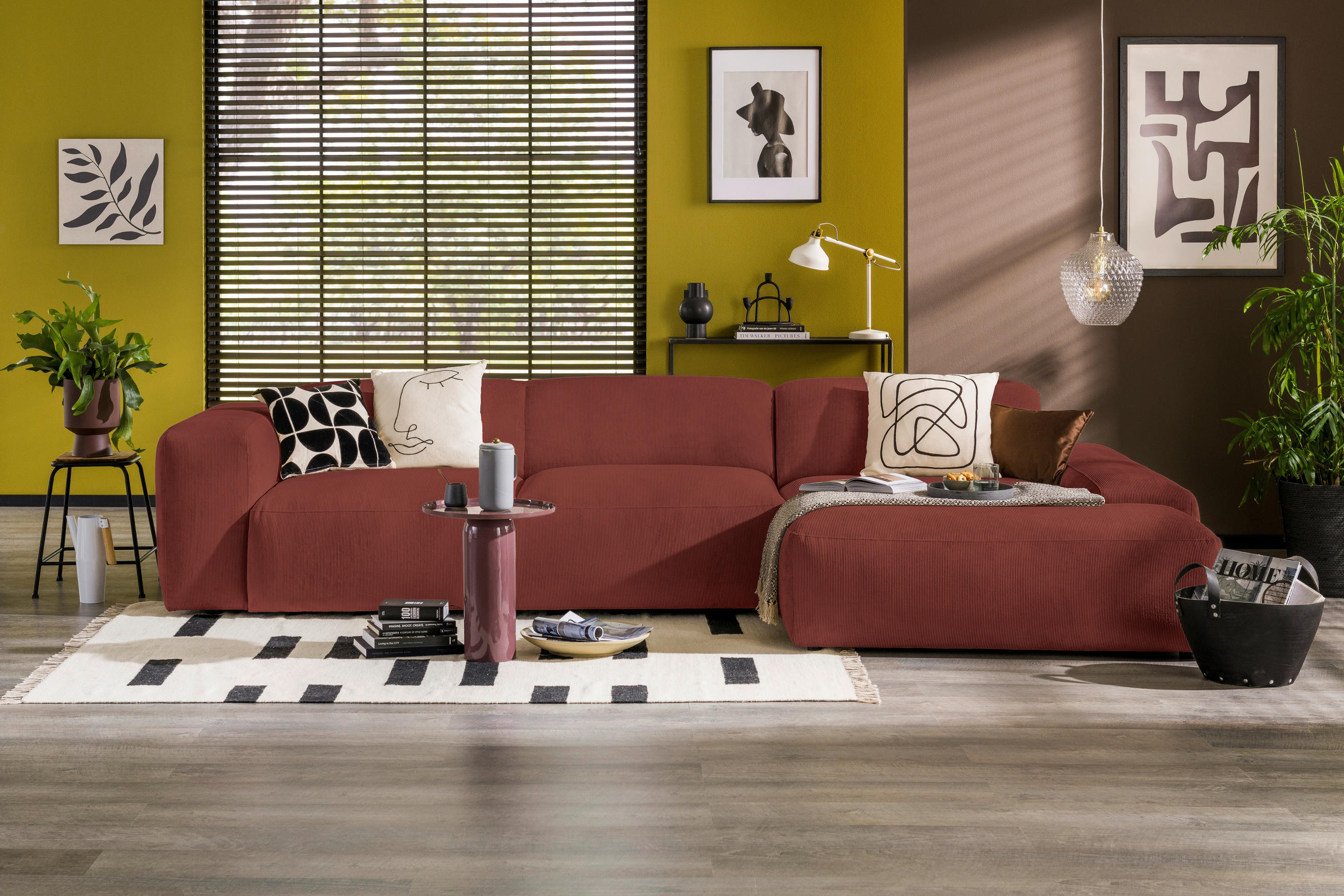 ECKSOFA HANNAH Rot Cord  - Rot/Schwarz, Design, Kunststoff/Textil (343/170cm) - MID.YOU
