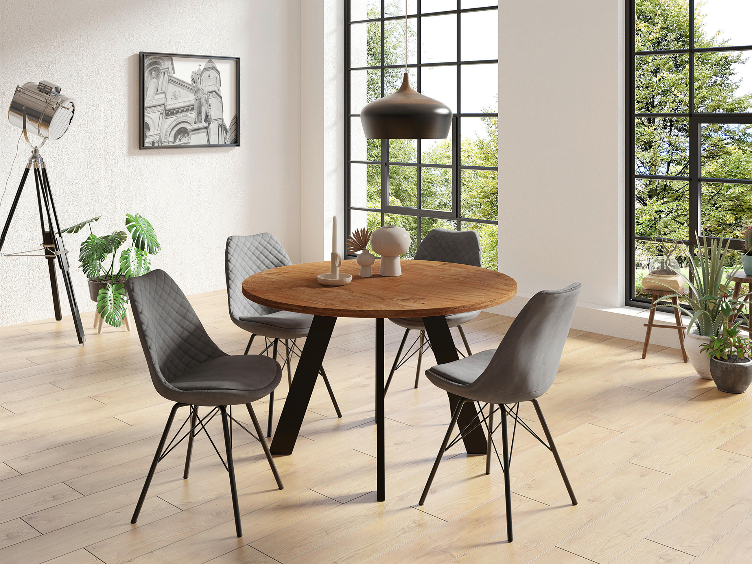 ESSTISCH in Holz, Metall 100/100/76 cm  - Schwarz/Braun, LIFESTYLE, Holz/Metall (100/100/76cm) - MID.YOU