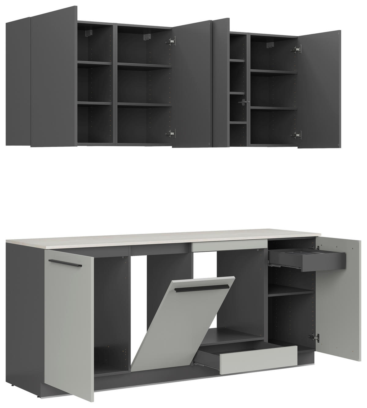 KÜCHENBLOCK 210 cm   in Graphitfarben, Grau  - Schwarz/Graphitfarben, Basics, Holzwerkstoff/Kunststoff (210cm) - Visiona