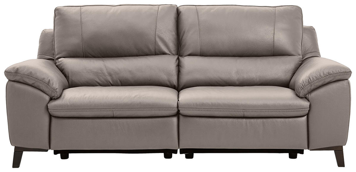 2,5-SITZER in Kombination Echtleder/Lederlook Grau  - Wengefarben/Grau, Design, Leder/Holz (216/97/95-151cm) - Livetastic