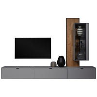 WOHNWAND  in Grau, Wildeiche 303,8/220,3/37,1 cm  - Wildeiche/Schwarz, Design, Glas/Holz (303,8/220,3/37,1cm) - Dieter Knoll