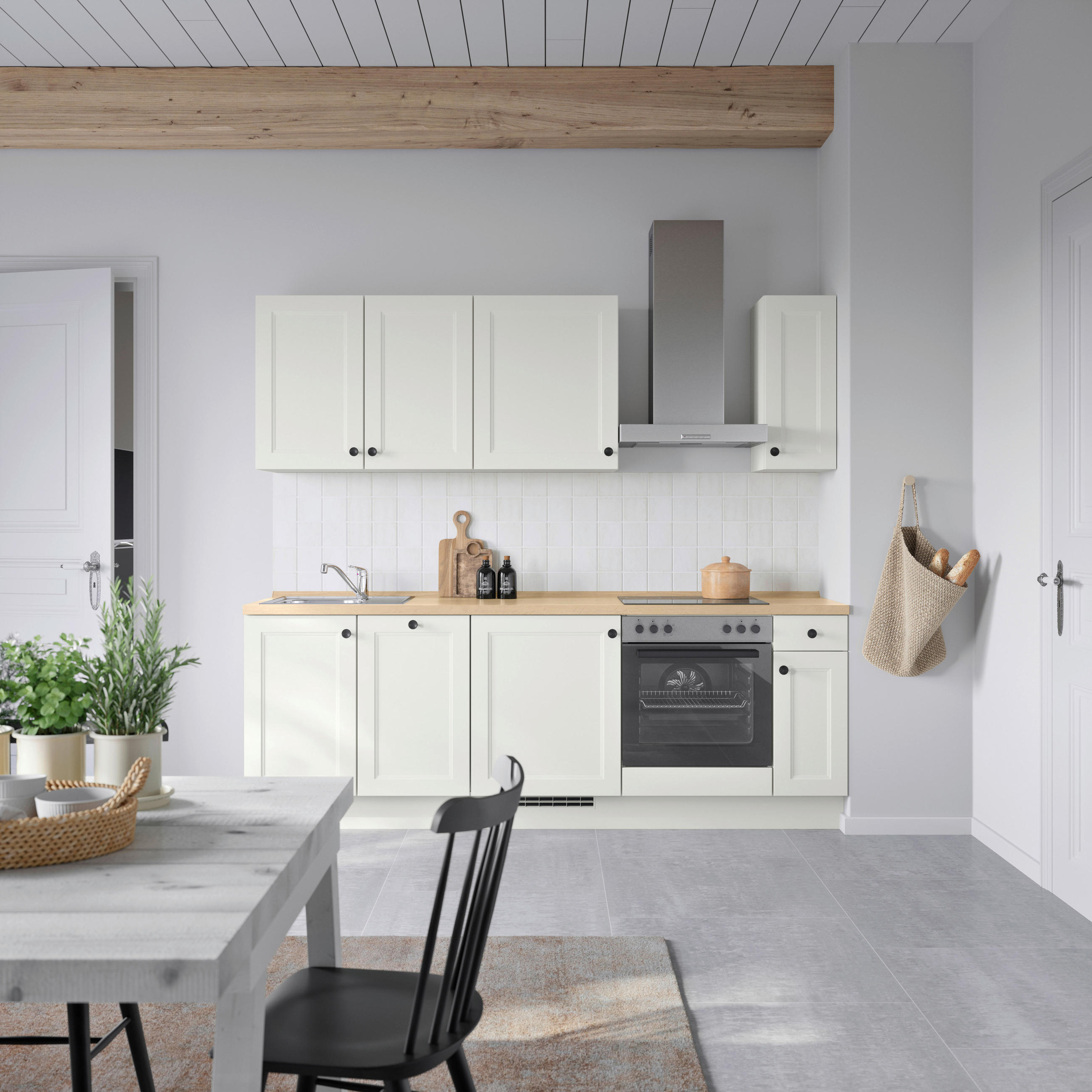 KÜCHENBLOCK 240 cm   in Weiß, Eichefarben  - Eichefarben/Schwarz, MODERN, Holzwerkstoff/Metall (240cm) - Nobilia