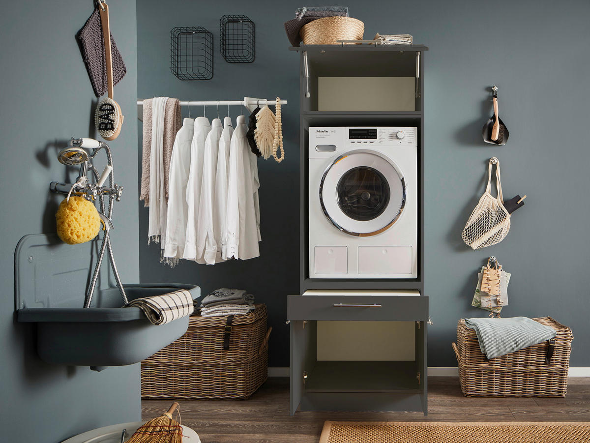 WASCHMASCHINENSCHRANK 67,5/200/67,5 cm  in Anthrazit  - Anthrazit/Silberfarben, Design, Holzwerkstoff/Metall (67,5/200/67,5cm)