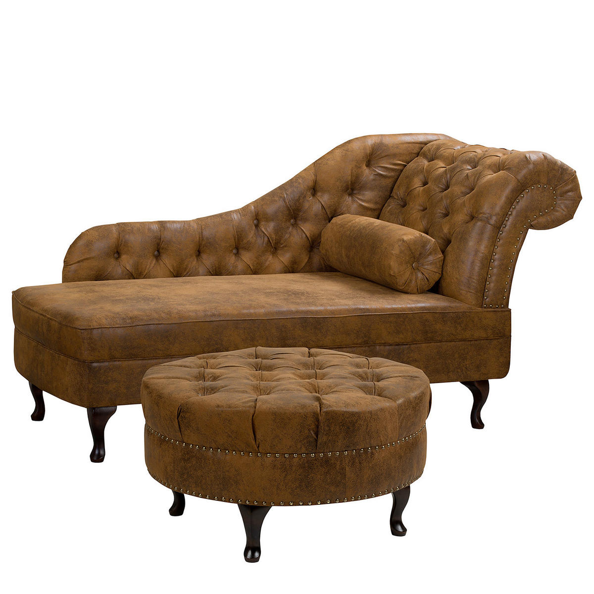RÉCAMIERE Lederlook Cognac  - Cognac/Braun, Design, Holz/Textil (185/93/75cm) - Livetastic
