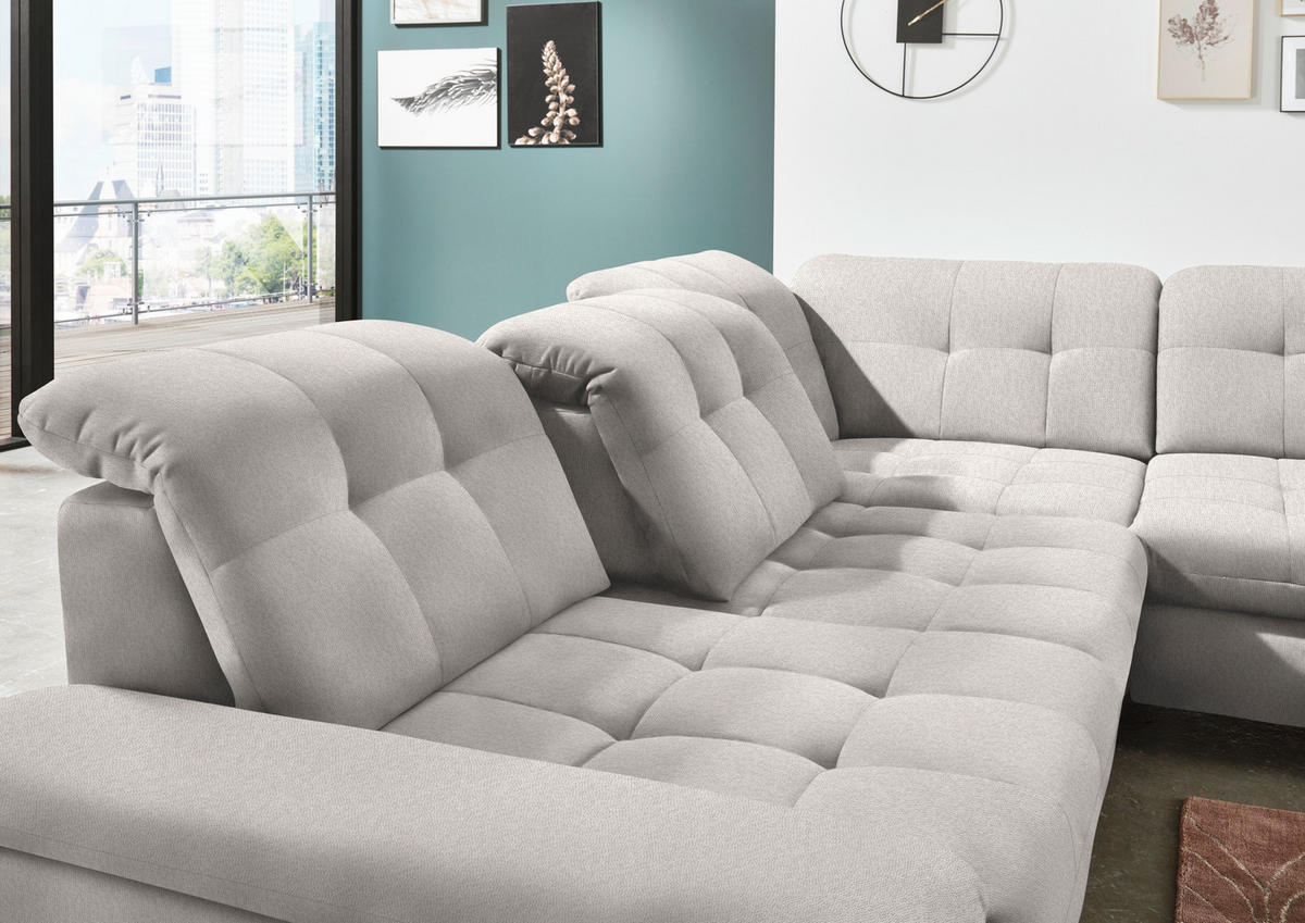 ECKSOFA in Chenille Ecru  - Chromfarben/Ecru, Design, Textil/Metall (310/260cm) - Beldomo Speed
