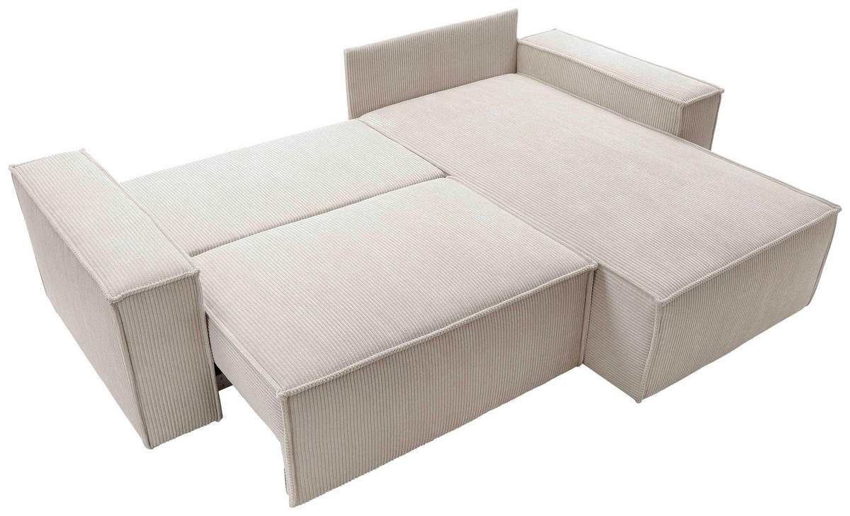 ECKSCHLAFSOFA  mit Armlehnen seitenverkehrt montierbar Samt Beige  - Beige/Schwarz, KONVENTIONELL, Holz/Kunststoff (251/170cm) - MID.YOU