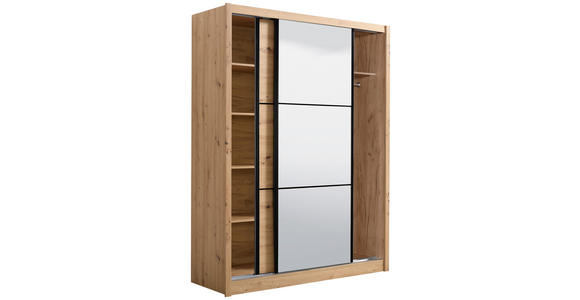 SCHIEBETÜRENSCHRANK 166/215,5/60 cm 2-türig Eiche Artisan  - Schwarz/Eiche Artisan, Basics, Glas/Holzwerkstoff (166/215,5/60cm) - Xora