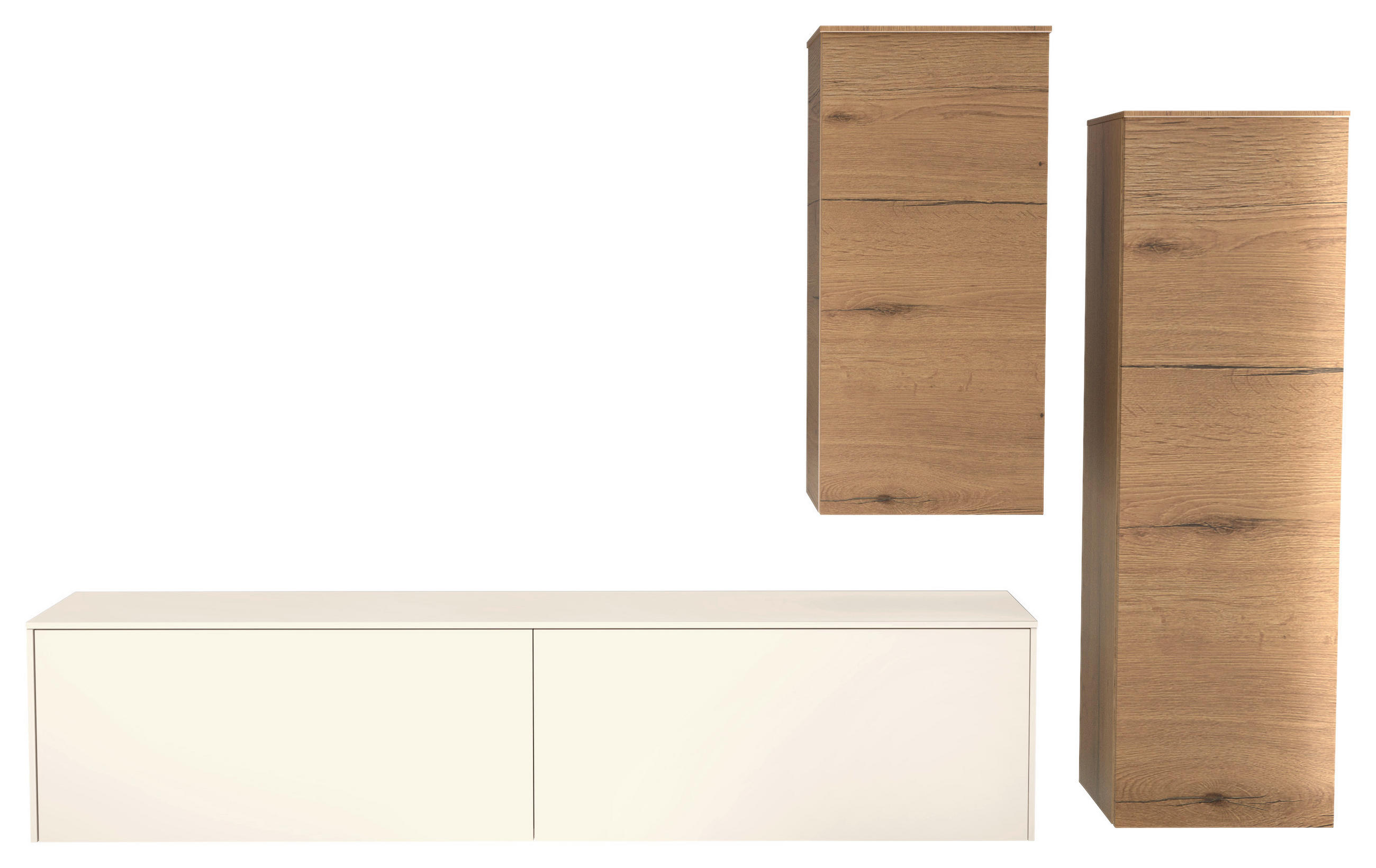WOHNWAND 3-teilig  in Eichefarben, Hellbraun, Magnolie  234/174/37 cm  - Hellbraun/Eichefarben, Design, Holzwerkstoff (234/174/37cm) - Celina Home