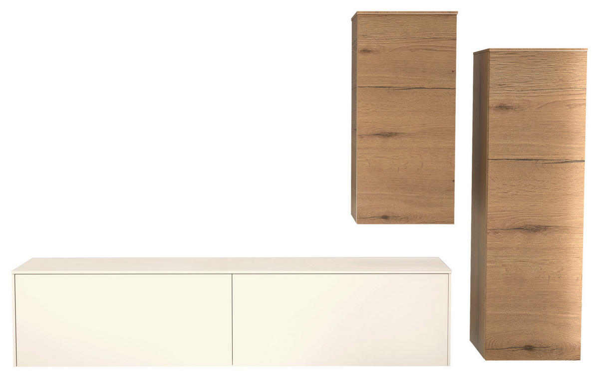 WOHNWAND 3-teilig  in Eichefarben, Hellbraun, Magnolie  234/174/37 cm  - Hellbraun/Eichefarben, Design, Holzwerkstoff (234/174/37cm) - Celina Home
