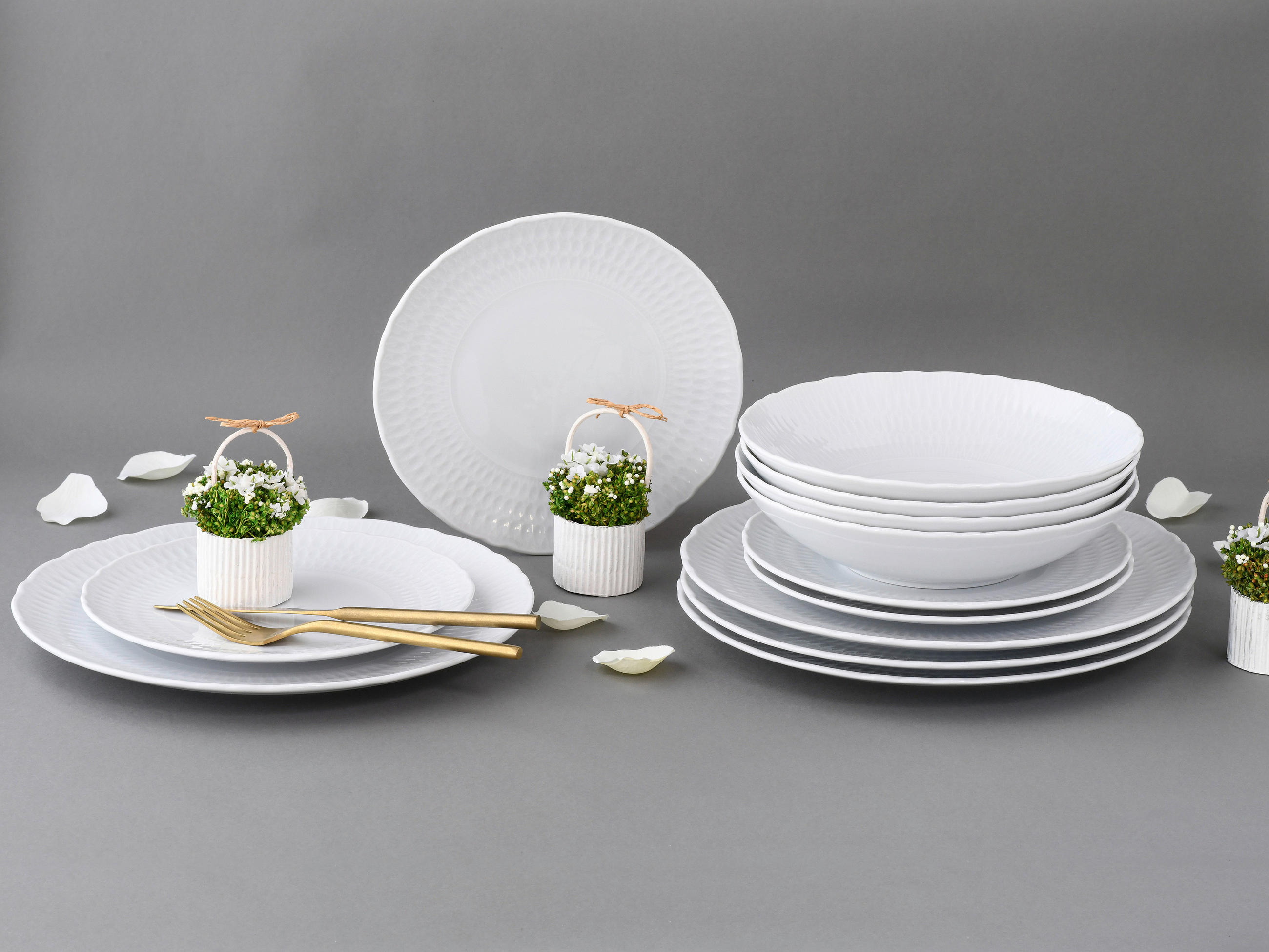 TAFELSERVICE Weiß 12-teilig  - Weiß, Trend, Keramik (36,5/36,5/34,5cm) - Creatable